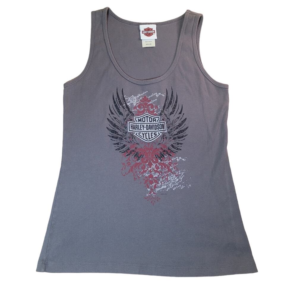 Harley Davidson Winged Tank Gray Womens M Biker Y2K Streetwear